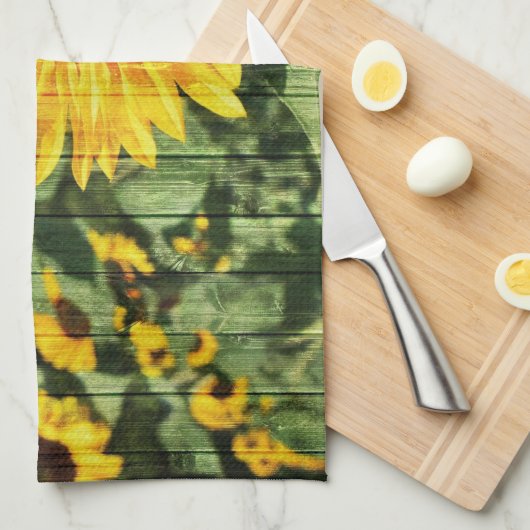 Sonnenblumen bemalt Zaun Geschirrtuch (Viertel Falte)