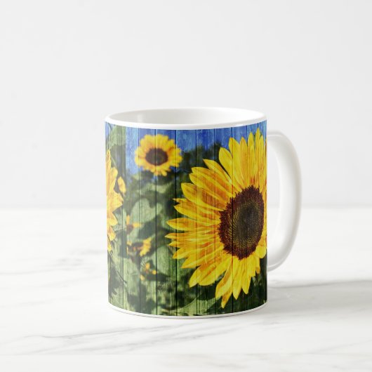 Sonnenblumen bemalt Zaun Kaffeetasse (VorderseiteRechts)