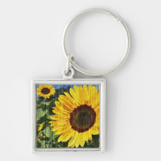 Sonnenblumen bemalt Zaun Schlüsselanhänger (Vorne)