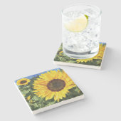 Sonnenblumen bemalt Zaun Steinuntersetzer (Seitenansicht)