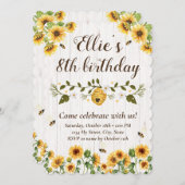 Sonnenblumen & Biene Einladung zum Geburtstag (Vorne/Hinten)