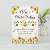 Sonnenblumen & Biene Einladung zum Geburtstag (Stehend Vorderseite)
