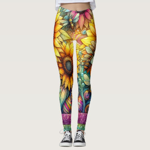 Sonnenblumen-Bienen blühen, Boho-Garten Leggings