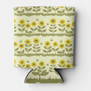 Sonnenblumen, Bienen, niedliche nahtlose Muster. Dosenkühler