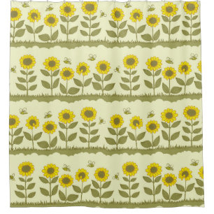 Sonnenblumen, Bienen, niedliche nahtlose Muster. Duschvorhang