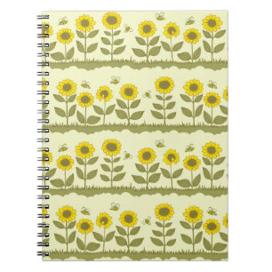 Sonnenblumen, Bienen, niedliche nahtlose Muster. Notizblock