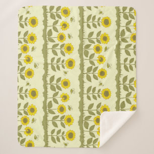 Sonnenblumen, Bienen, niedliche nahtlose Muster. Sherpadecke