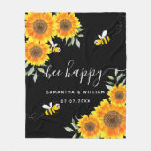 Sonnenblumen Bienen rustikales schwarzes Hochzeits Fleecedecke (Vorderseite)