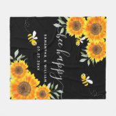 Sonnenblumen Bienen rustikales schwarzes Hochzeits Fleecedecke (Vorderseite (Horizontal))