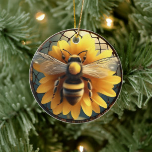Sonnenblumen-Bienen-Traumfänger, Keramik Ornament