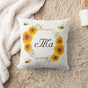 Sonnenblumen Bienen, weißes Paar, monogramm Kissen