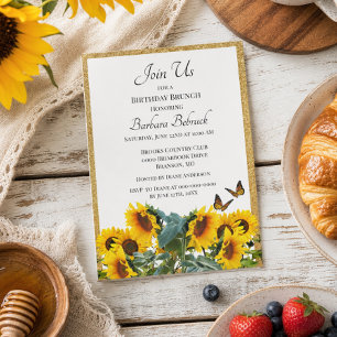 Sonnenblumen Birthday Brunch Gold Glitzer Einladung