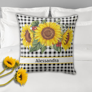 Sonnenblumen Black Gingham Personalisiert Kissen