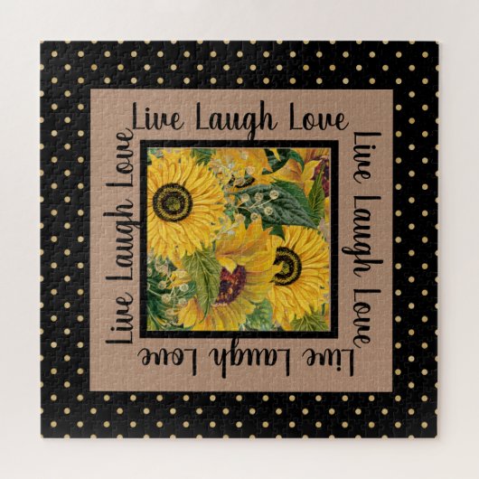 Sonnenblumen Black Gold Polka Dot Live Lagh Liebe Puzzle (Horizontal)