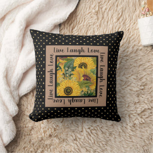 Sonnenblumen Black Gold Polka Dot Live Laugh Love Kissen