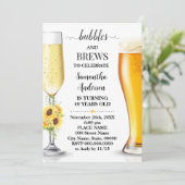 Sonnenblumen Bläschen und Brauen Geburtstag Einladung (Stehend Vorderseite)