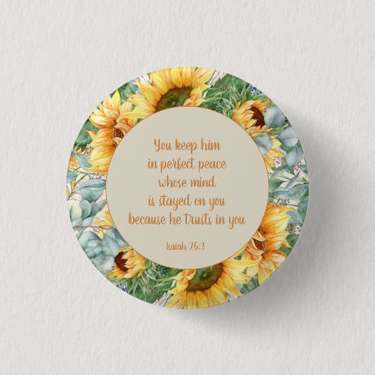 Sonnenblumen Blätter Bible Verse Behalt Perfect Pe Button (Vorderseite)