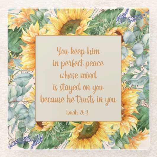 Sonnenblumen Blätter Bible Verse Behalt Perfect Pe Glasuntersetzer (Vorderseite)
