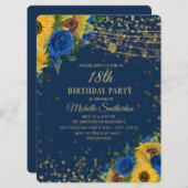 Sonnenblumen Blau Rose Gold Glitzer 18. Geburtstag Einladung (Vorne/Hinten)