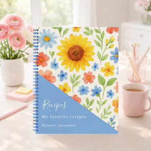 Sonnenblumen blaue Blumen Rezept Notizblock