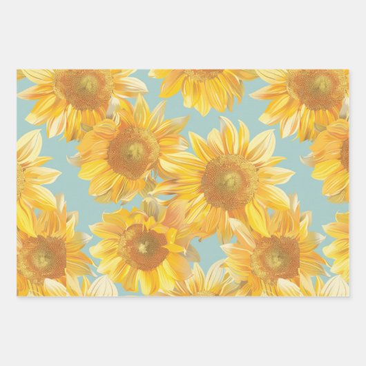 Sonnenblumen blaue Hintergrund Geschenkpapier Set (Vorderseite)