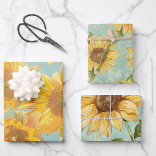 Sonnenblumen blaue Hintergrund Geschenkpapier Set