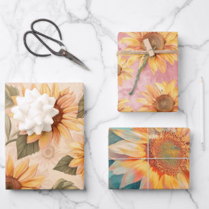 Sonnenblumen blaue Hintergrund Geschenkpapier Set