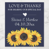 Sonnenblumen Blaue Liebe & Dank Hochzeit Weinetikett (Einzelnes Label)