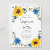 Sonnenblumen Blaue Rose Geometrische botanische Ho Einladung (Vorderseite)