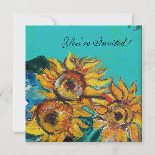 SONNENBLUMEN, BLAUE TÜRKIS PARTY-EINLADUNG EINLADUNG