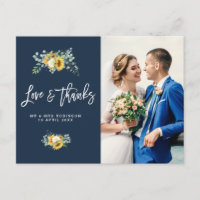 Sonnenblumen blauen Hochzeit danke Ihnen Fotokarte