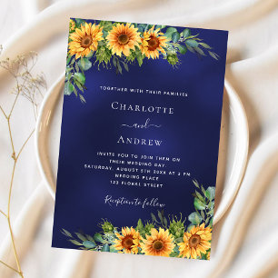 Sonnenblumen blauer Eukalyptus Luxus Hochzeit Einladung
