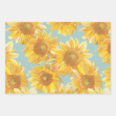 Sonnenblumen blauer Hintergrund Geschenkpapier Set (Vorderseite)
