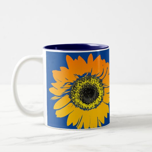 Sonnenblumen Blauer Hintergrund Zweifarbige Tasse (Links)