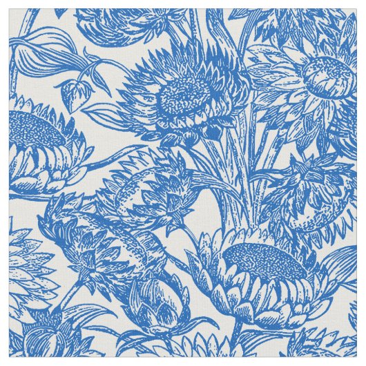 Sonnenblumen Blauer Toile Stoff (Nahaufnahme)