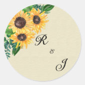 Sonnenblumen-Bliss: Rustikales Wedding Monogram-Si Runder Aufkleber (Vorderseite)