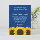 Sonnenblumen Blue Damask Hochzeit Einladung (Stehend Vorderseite)