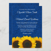 Sonnenblumen Blue Damask Hochzeit Einladung (Vorne/Hinten)