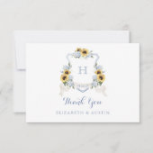 Sonnenblumen Blue Hydrangea Wappen Wedding Monogra Dankeskarte (Vorderseite)