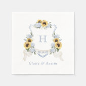 Sonnenblumen Blue Hydrangea Wappen Wedding Monogra Serviette (Vorderseite)
