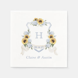 Sonnenblumen Blue Hydrangea Wappen Wedding Monogra Serviette