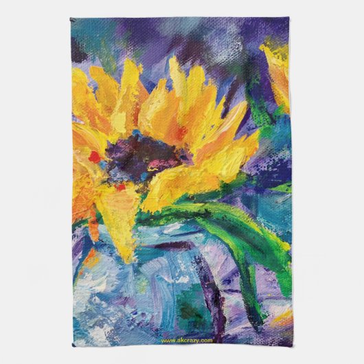 Sonnenblumen-Blues Alaskan Geschirrtuch (Vertikal)