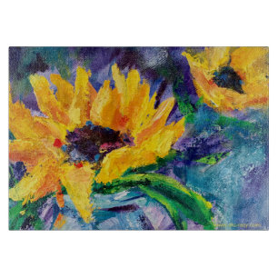 Sonnenblumen-Blues Glasschneider Schneidebrett