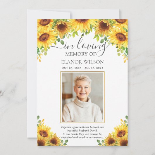 Sonnenblumen Blume Foto Beerdigung Gedenkstätte Dankeskarte (Vorderseite)