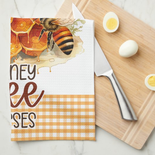 Sonnenblumen Blume Gingham Honey Bees Geschirrtuch (Viertel Falte)