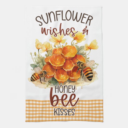 Sonnenblumen Blume Gingham Honey Bees Geschirrtuch (Vertikal)
