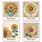 Sonnenblumen Blume Groovy Retro Personalisiert Aufkleber (Vorderseite)