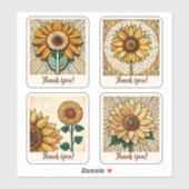 Sonnenblumen Blume Groovy Retro Personalisiert Aufkleber (Blatt)