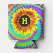 Sonnenblumen-Blume Power Tiedyed Retro Monogramm Dosenkühler (Vorderseite)