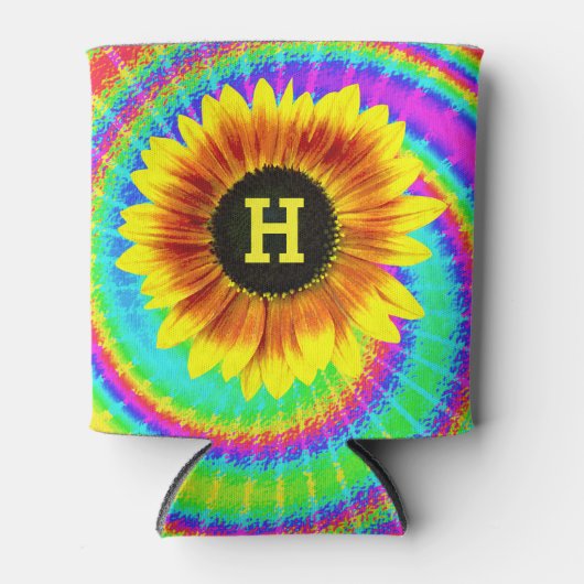 Sonnenblumen-Blume Power Tiedyed Retro Monogramm Dosenkühler (Vorderseite)